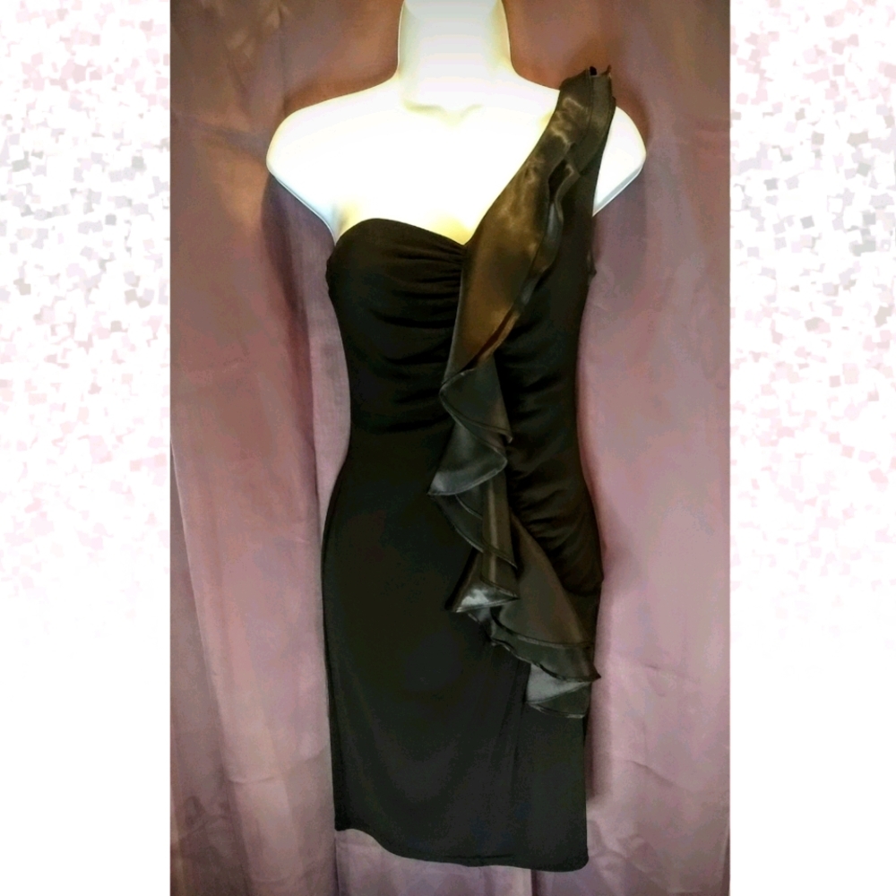 Black one shoulder dress with ruffle sleeve